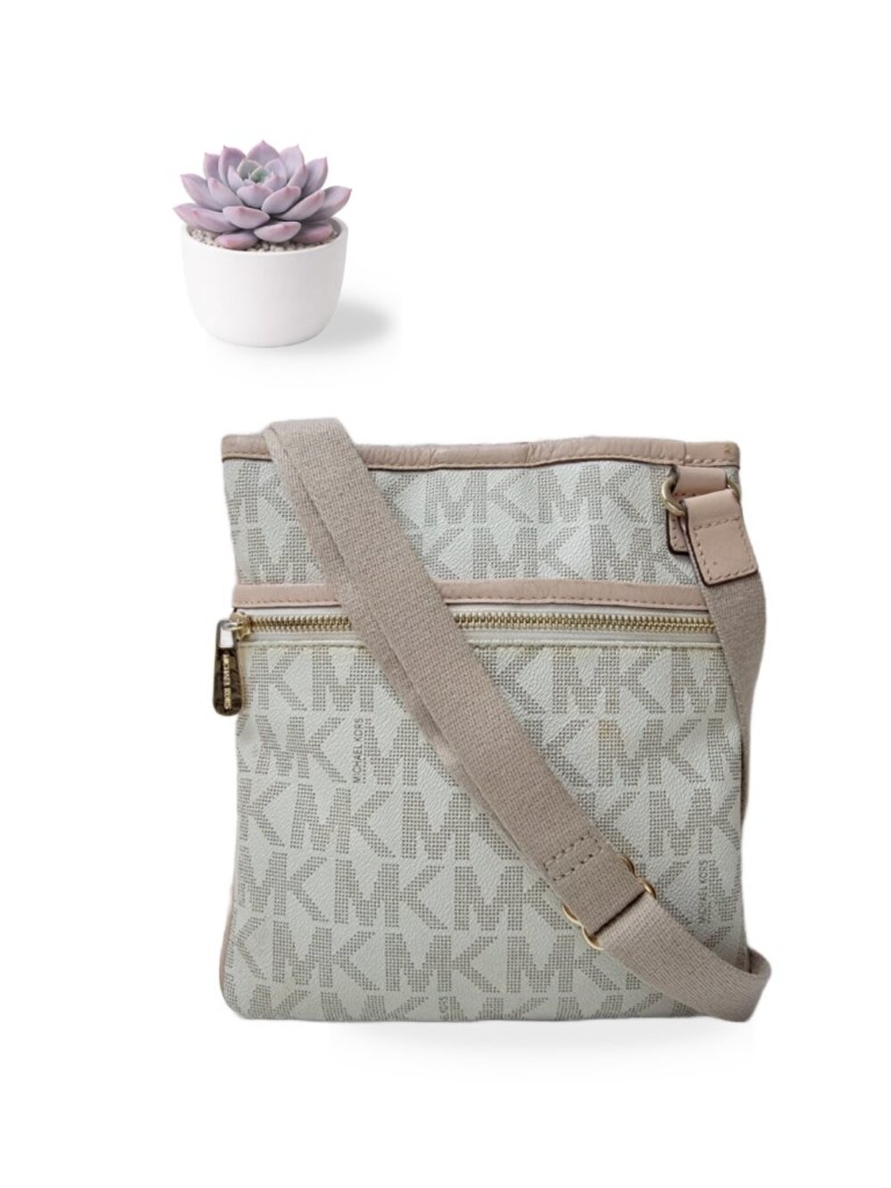 Michael Kors Jet Set Handbags Large Logo Crossbody Bag Vanilla PVC 35H9GTTC1B